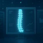 Digital display of a spine with charts in a tech environment