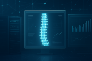 Digital display of a spine with charts in a tech environment